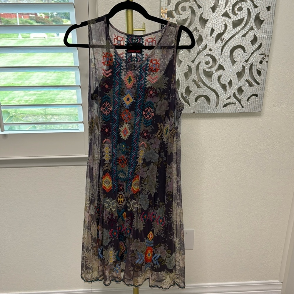 Johnny Was Biya- shear embroidery tank dress